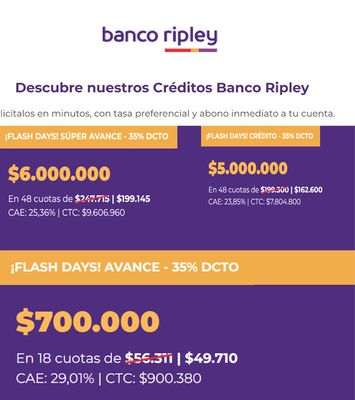Ofertas de Bancos y Servicios en Viña del Mar | OFERTA ESPECIAIS Banco Ripley de Banco Ripley | 06-09-2023 - 27-09-2023
