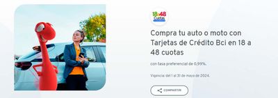 Ofertas de Bancos y Servicios en Concepción | Compra tu auto o moto con Tarjetas de Credito Bci en 18 a 48 cuotas ! de BCI | 16-05-2024 - 31-05-2024