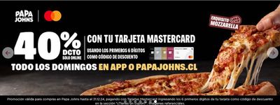Ofertas de Restaurantes y Pastelerías en Viña del Mar | Hasta 40% dcto online , con tu tarjeta mastercard ! de Papa John's | 23-05-2024 - 31-12-2024