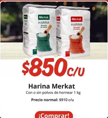 Oferta de Merkat - Harina por $850 en Unimarc