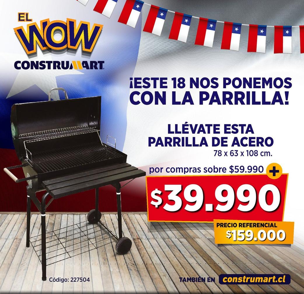Oferta de PARRILLA ACERO C/TAPA-RUEDAS por $159000 en Construmart