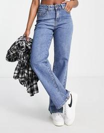 Oferta de Object cotton wide leg dad jeans in mid blue wash - MBLUE por $87,99 en asos