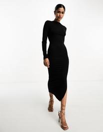 Oferta de ASOS DESIGN long sleeve midi dress with open back and strap detail in black por $11 en asos