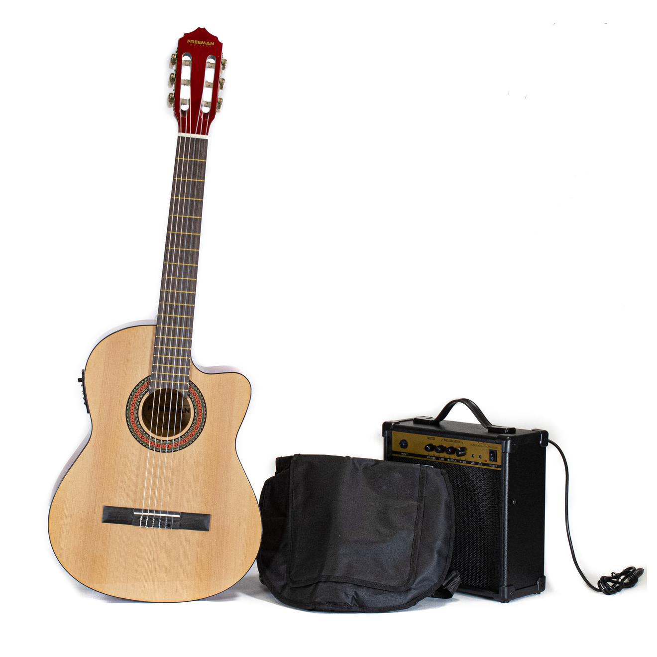 Oferta de Pack de guitarra electroacústica Freeman FRCG44EQ - Natural por $129990 en Audiomusica
