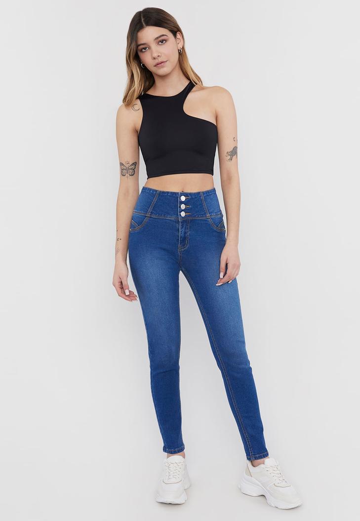 Oferta de Jeans Mujer Push Up 3 Botones Azul Oscuro por $14990 en Corona