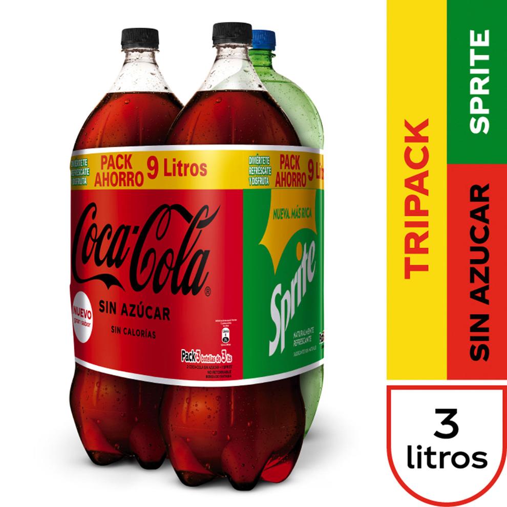 Oferta de Pack 3 un. Bebidas Coca Cola Sin Azúcar + Sprite 3 L por $6490 en Santa Isabel