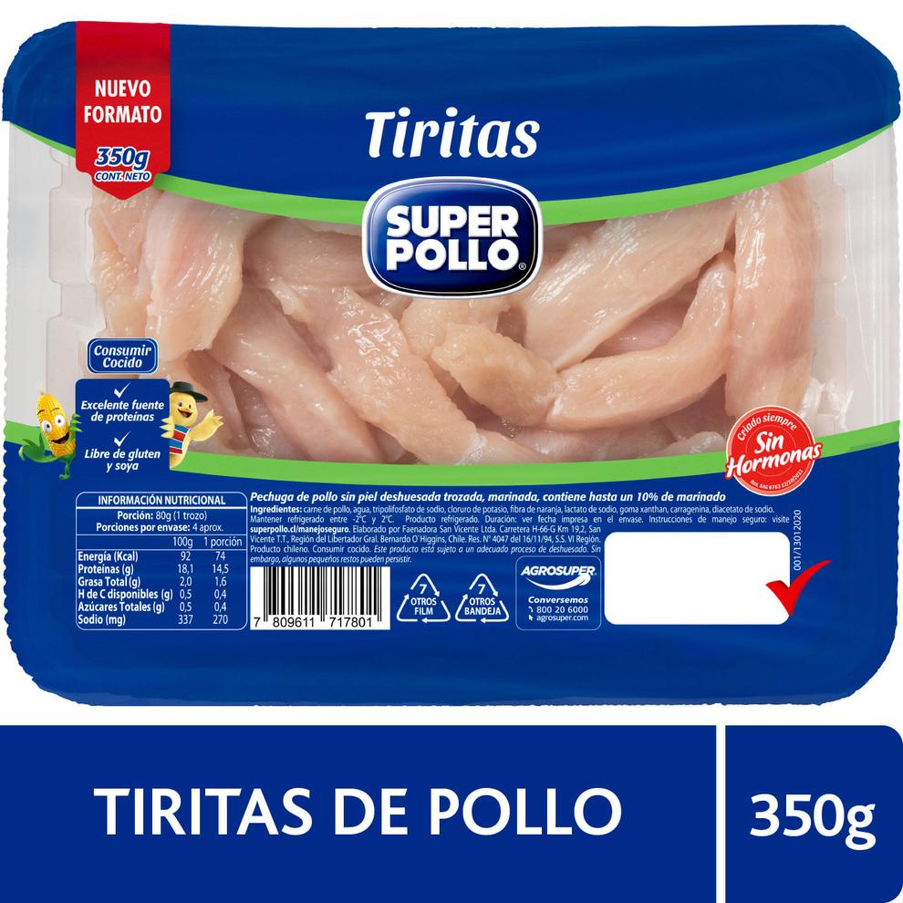 Oferta de Tiritas Pollo Frescas 350 g por $2390 en Santa Isabel