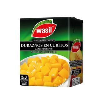 Oferta de Duraznos Wasil Cubitos Tetra 380 gr por $999 en Supermercado El Trébol