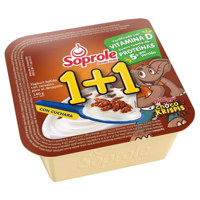 Oferta de Yoghurt con cereal Soprole 1+1 choco krispis 140 g por $680 en Unimarc