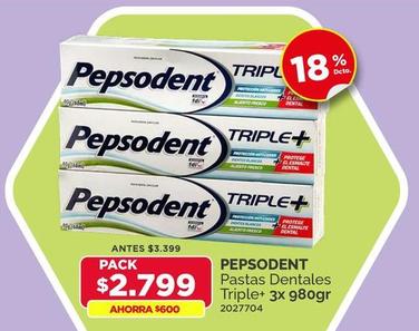 Oferta de Pepsodent - Pastas Dentales Triple+ 3x 980gr por $2799 en PreUnic